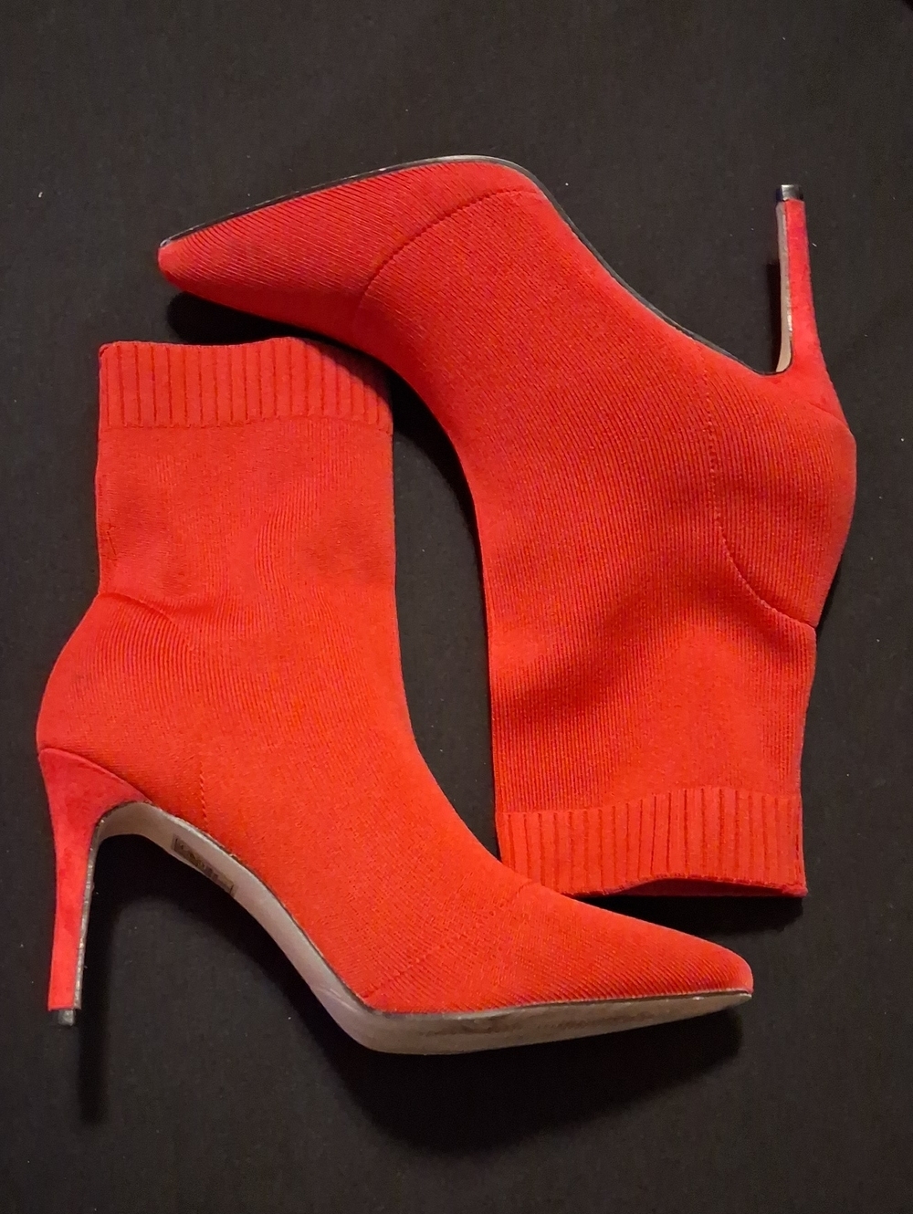 Red Knit Sock High-Heel Booties - Women's Fashion Ankle Boots